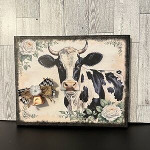 Holstein Cow Canvas with Bow & Cow Bell